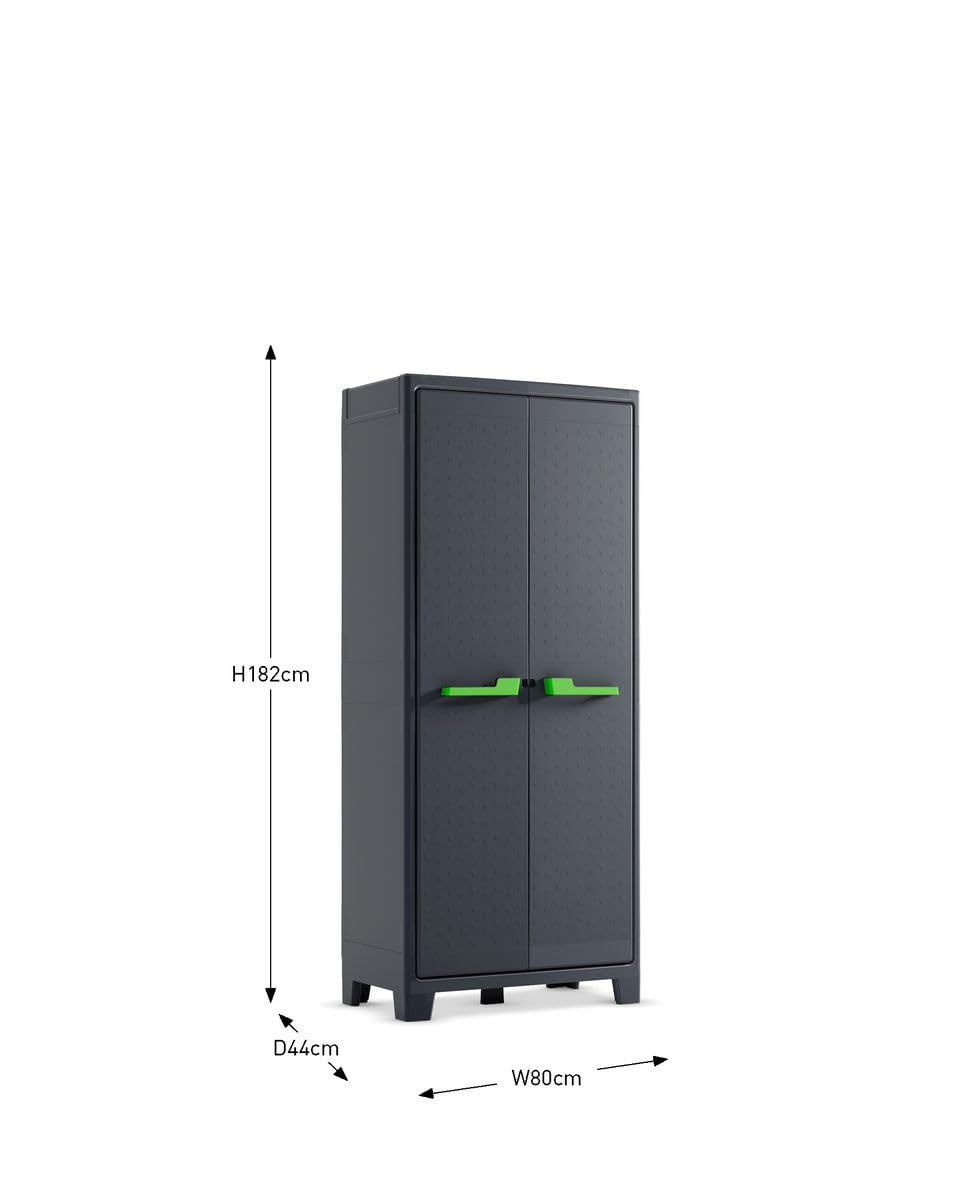 Keter Moby Kunststoffschrank hoch, 80x44x182 cm, 4 Böden, Anthrazit/Grün/Grau