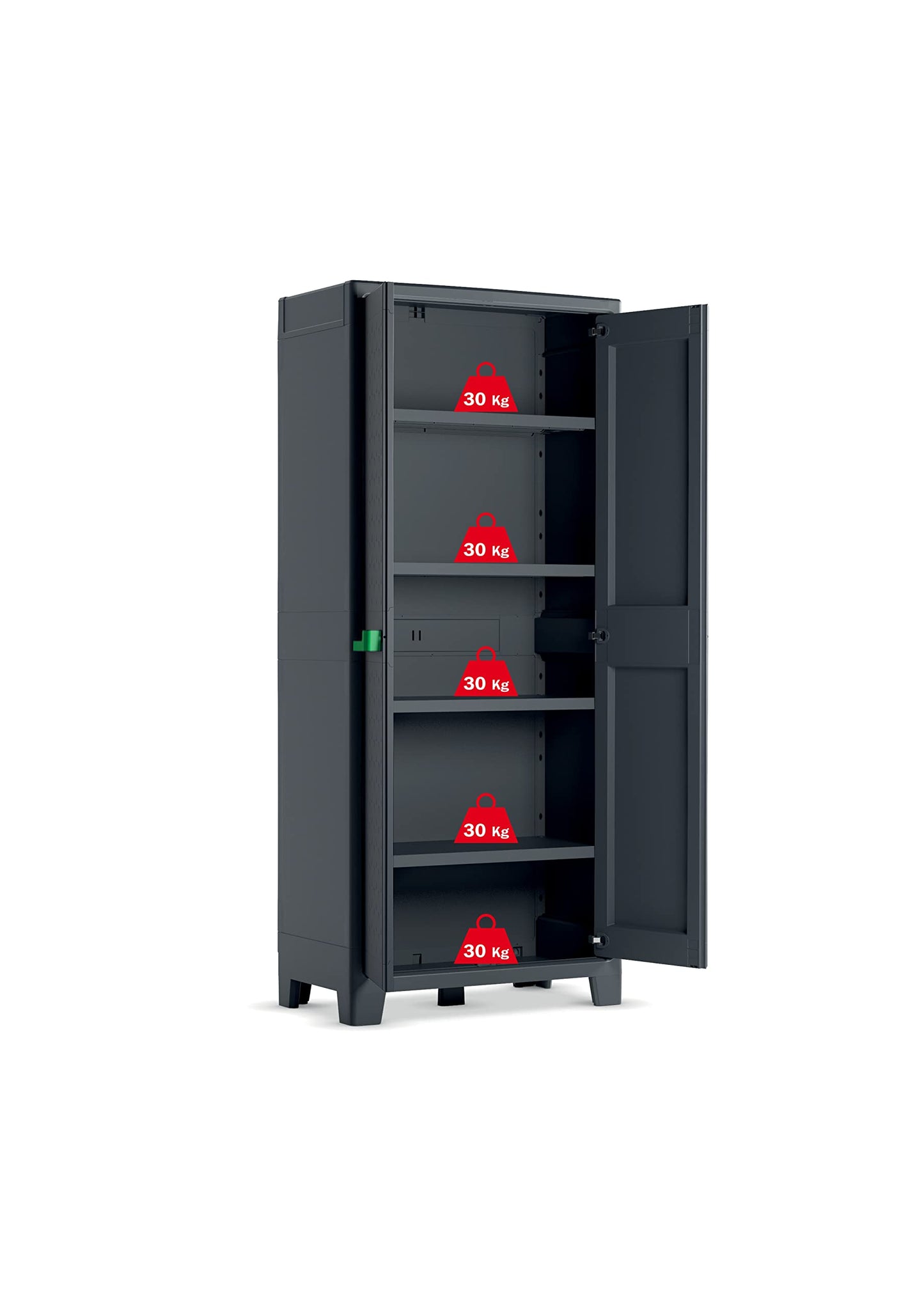 Keter Moby Kunststoffschrank hoch, 80x44x182 cm, 4 Böden, Anthrazit/Grün/Grau
