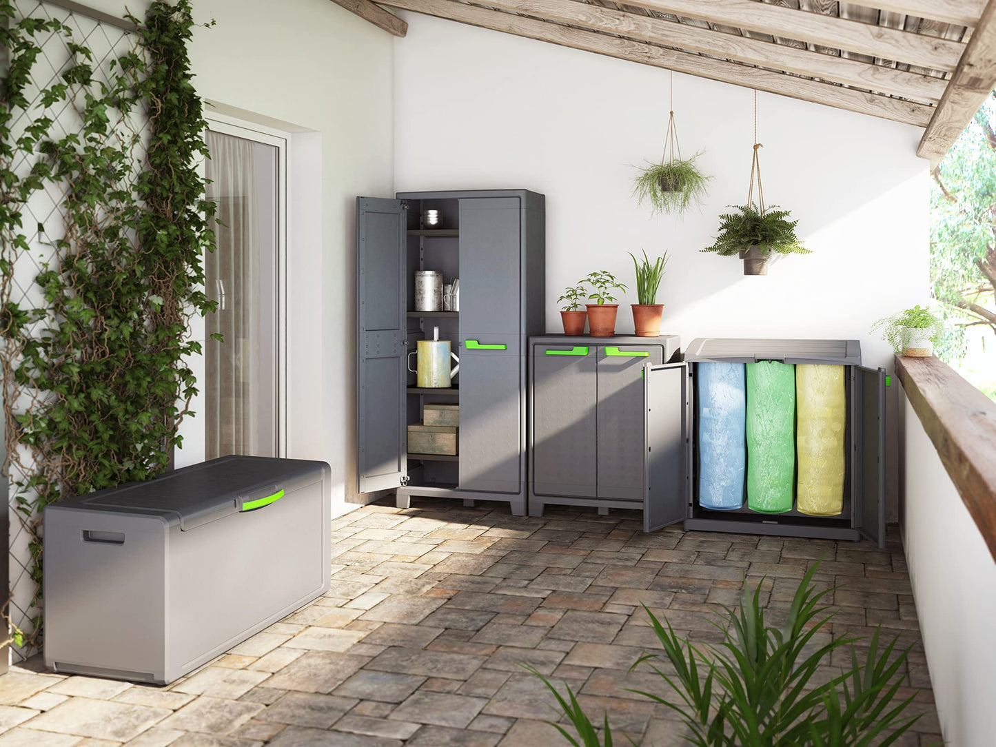 Keter Moby Kunststoffschrank hoch, 80x44x182 cm, 4 Böden, Anthrazit/Grün/Grau